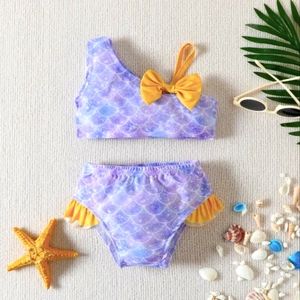 Girls 2 Pc. Mermaid Scales Swimsuit Bikini, 4-5 years. + FREE Mermaid Stickers!